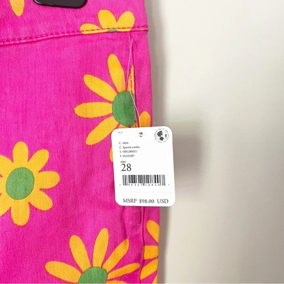 Free People Youthquake Sunflower Printed Crop Flare Pant Lipstick Pink 28 NWT - Picture 4 of 11